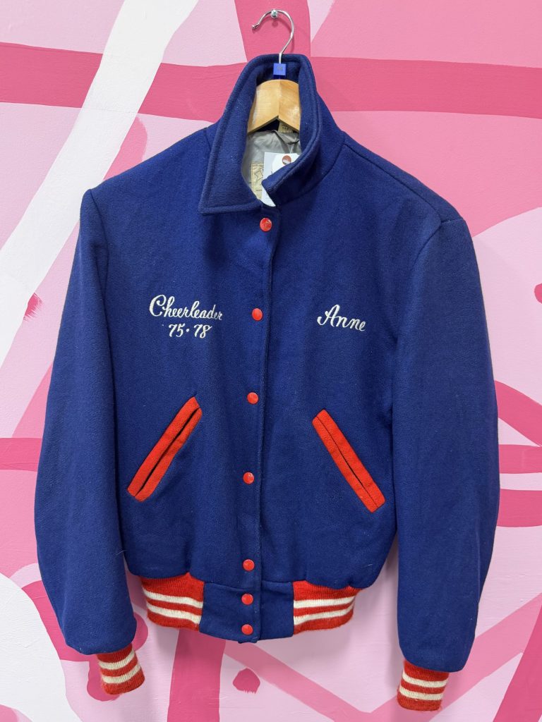 USA varsity cheerleader jacket wool, only at Velvet Revival vintage clothing store in Surrey
