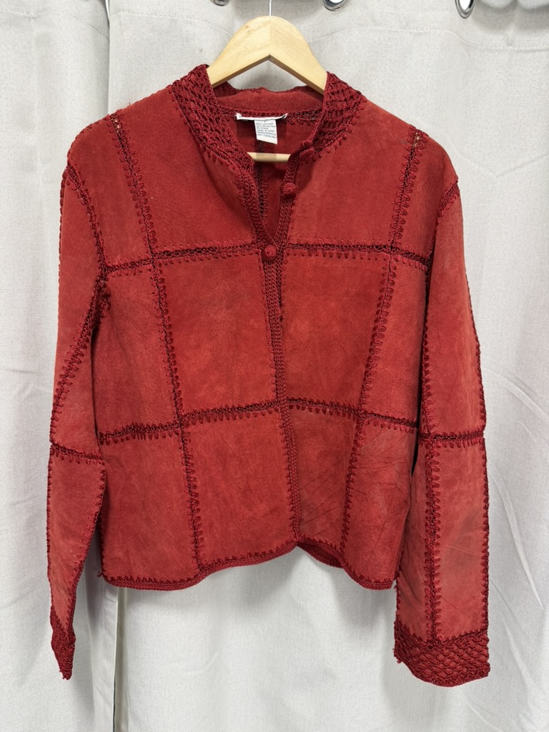 Red Patchwork Leather Jacket