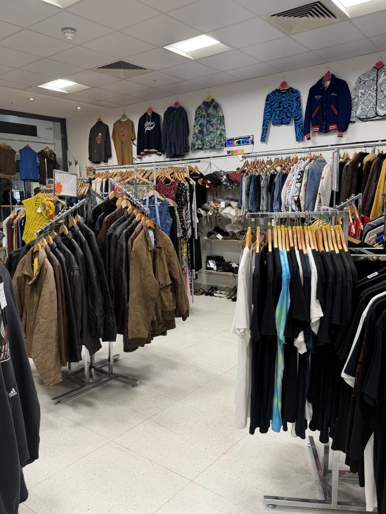 Rails of second hand and vintage clothes